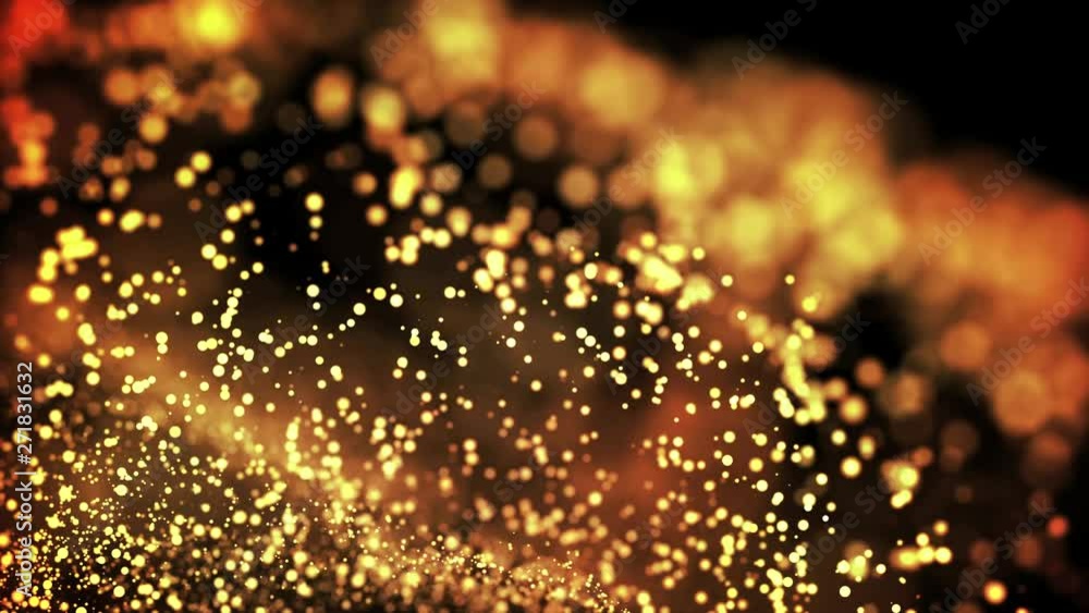 gold particles in liquid float and glisten. Background with glittering ...