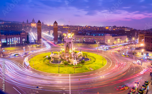 Photography Placa d'Espanya (Plaza de Espana) square in Barcelona, Catalonia, Spain at dusk, after sunset
