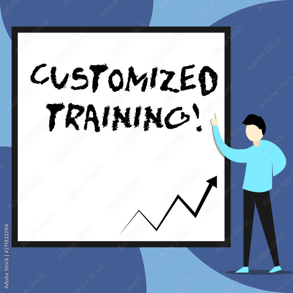 Word writing text Customized Training. Business photo showcasing Designed to Meet Special Requirements of Employers View young man standing pointing up blank rectangle Geometric background Word writing text Customized Training. Business photo showcasing Designed to Meet Special Requirements of Employers View young man standing pointing up blank rectangle Geometric background