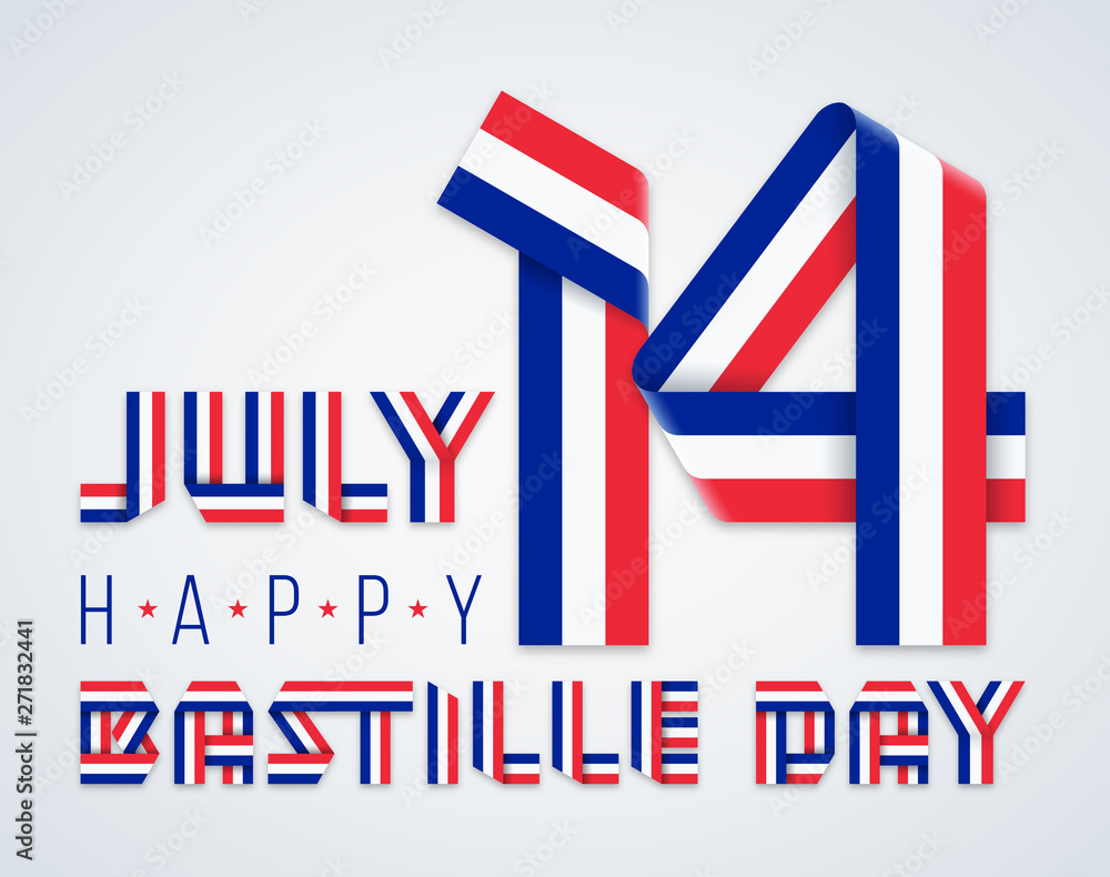 July 14, France National Day - Bastille day congratulatory design with French flag colors. Vector illustration.