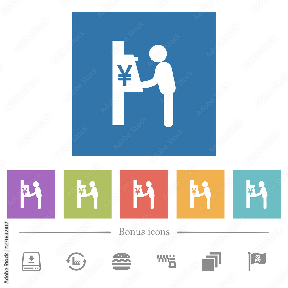 Yen cash machine flat white icons in square backgrounds Yen cash machine flat white icons in square backgrounds