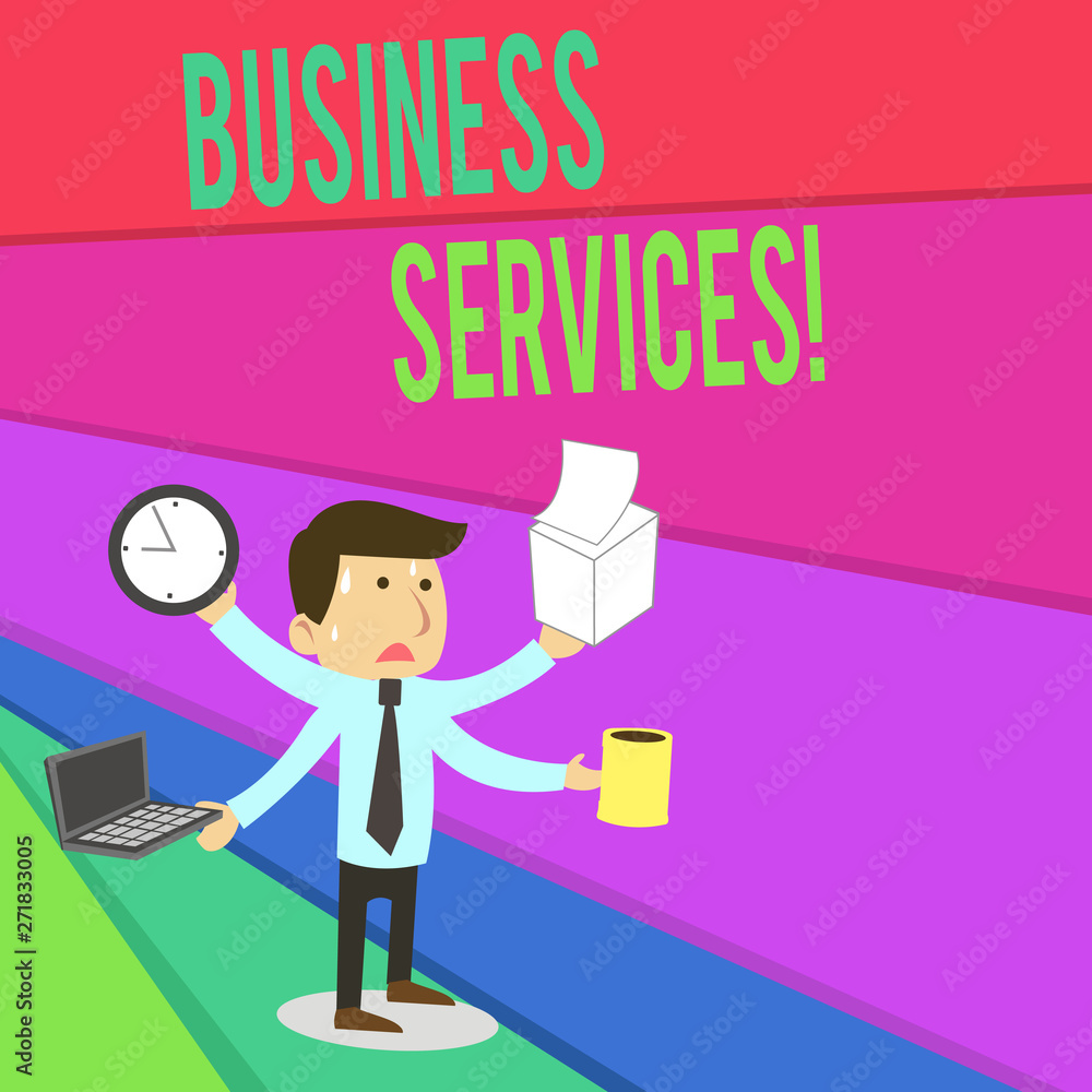 Handwriting text writing Business Services. Conceptual photo Provides intangible products Bookkeeping IT Accounting Stressed Out Male Employee Manager Many Armed Multitasking Meet Deadline Handwriting text writing Business Services. Conceptual photo Provides intangible products Bookkeeping IT Accounting Stressed Out Male Employee Manager Many Armed Multitasking Meet Deadline