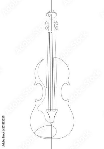 Violin Black and White One Single Continuous Line Vector Graphic Illustration