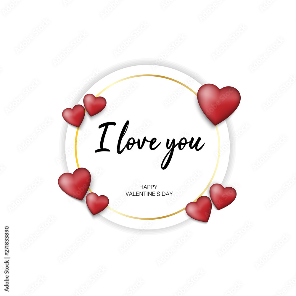 Text - I love you. Valentines Day banner background with paper cut hearts
