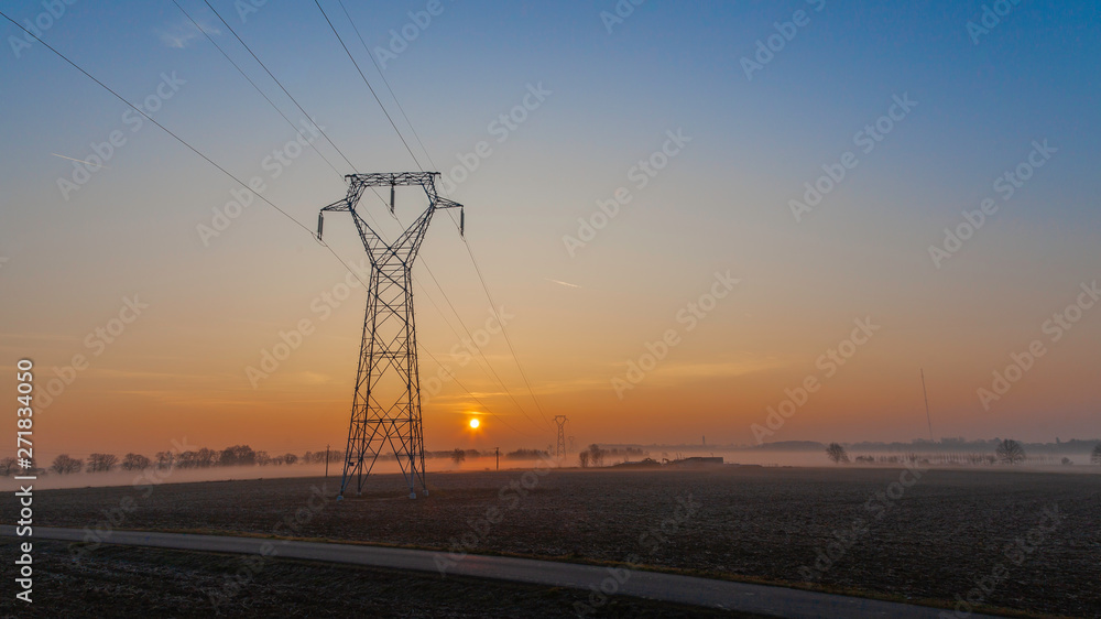 electric line at sunrise 
