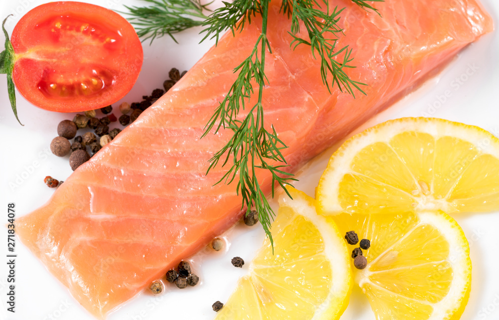 Fresh Salmon With Parsley And Lemon Slices Fresh Salmon With Parsley And Lemon Slices