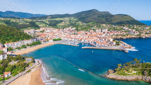 aerial view of basque fishing town and its coastline photo