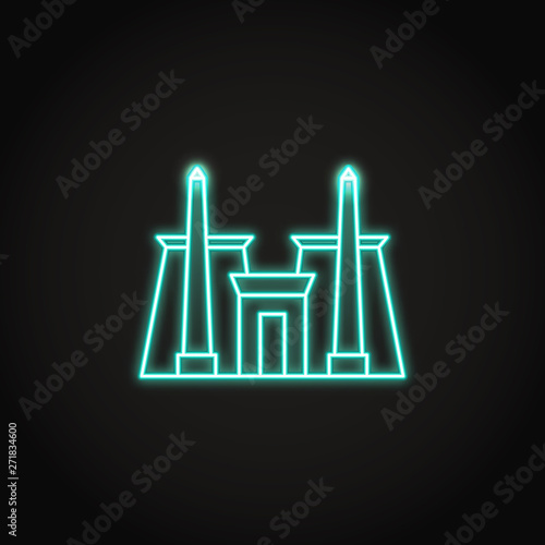Karnak temple icon in glowing neon style