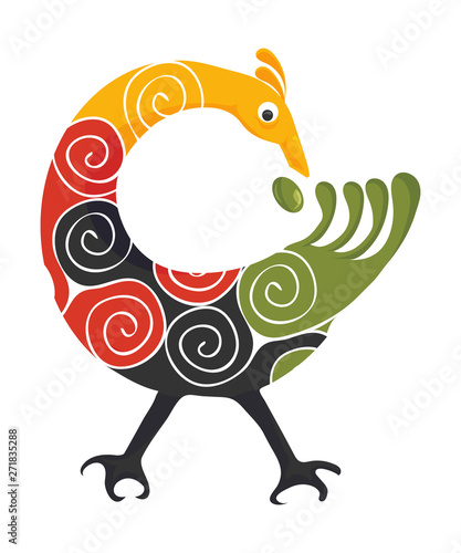 Pan African colors Adinkra symbol Sankofa Bird isolated. Adinkra Folk art imitation vector illustration.