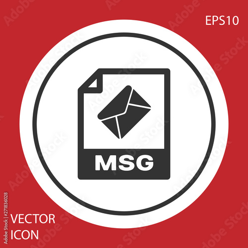 Grey MSG file document icon. Download msg button icon isolated on red background. MSG file symbol. White circle button. Vector Illustration