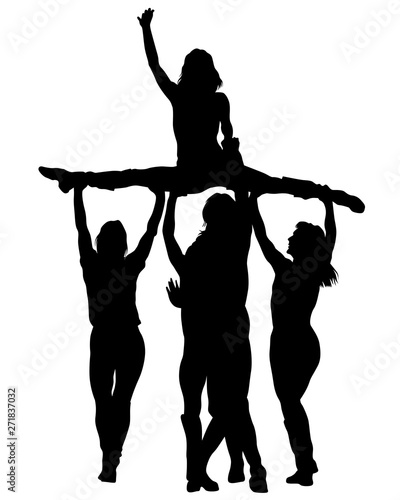 Young cheerleader in dress on white background
