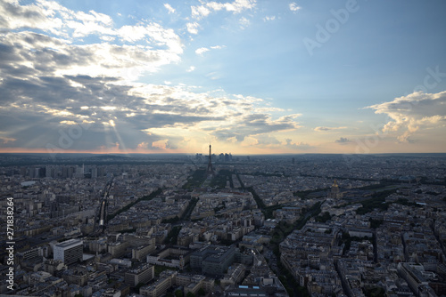 aerial view of Paris France at sunset