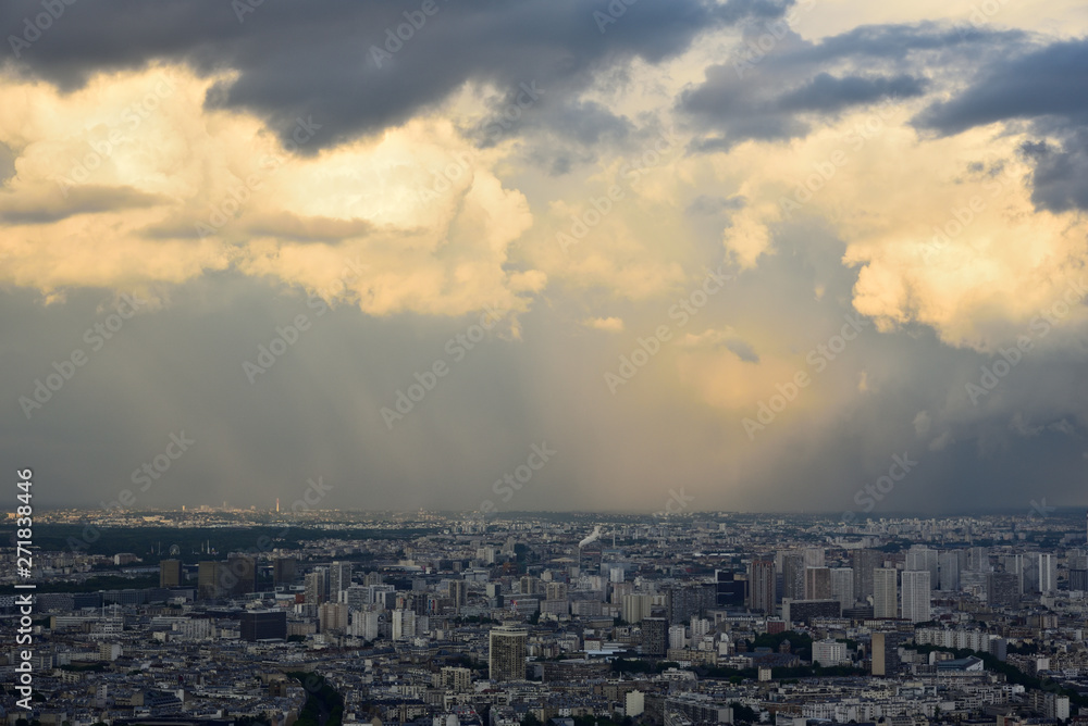aerial view of Paris France at sunset