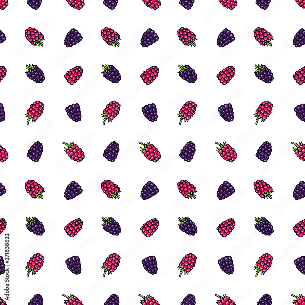 Blackberry (bramble, dewberry) and raspberry hand drawn pattern vector illustration. Bramble berries and raspberry hand drawn sketch seamless pattern. Blackberry (bramble, dewberry) and raspberry hand drawn pattern vector illustration. Bramble berries and raspberry hand drawn sketch seamless pattern.