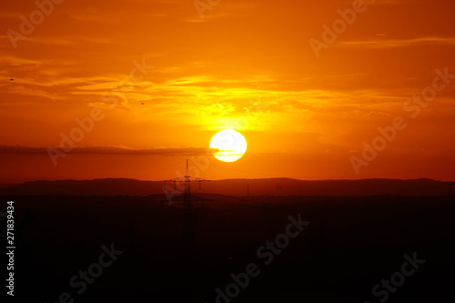 PLane arrives landing Frankfurt am Main Airpot in Sunrise Fall