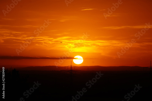 PLane arrives landing Frankfurt am Main Airpot in Sunrise Fall