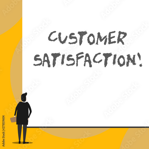 Conceptual hand writing showing Customer Satisfaction. Concept meaning Exceed Consumer Expectation Satisfied over services Back view young woman watching blank big rectangle
