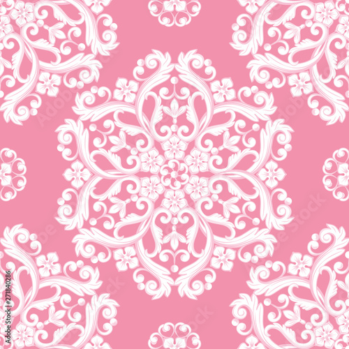 Seamless damask pattern. Pink texture