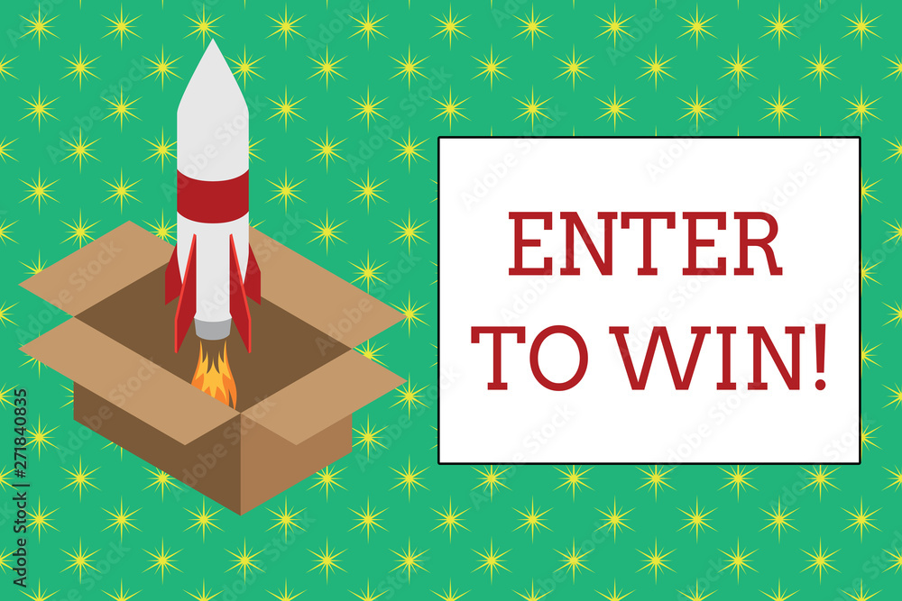 Word writing text Enter To Win. Business photo showcasing exchanging something value for prize chance winning prize Fire launching rocket carton box. Starting up project. Fuel inspiration Word writing text Enter To Win. Business photo showcasing exchanging something value for prize chance winning prize Fire launching rocket carton box. Starting up project. Fuel inspiration