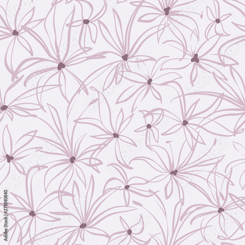 Hand drawn floral seamless pattern, repeated background with flowers, ornamental decorative wallpaper, vector