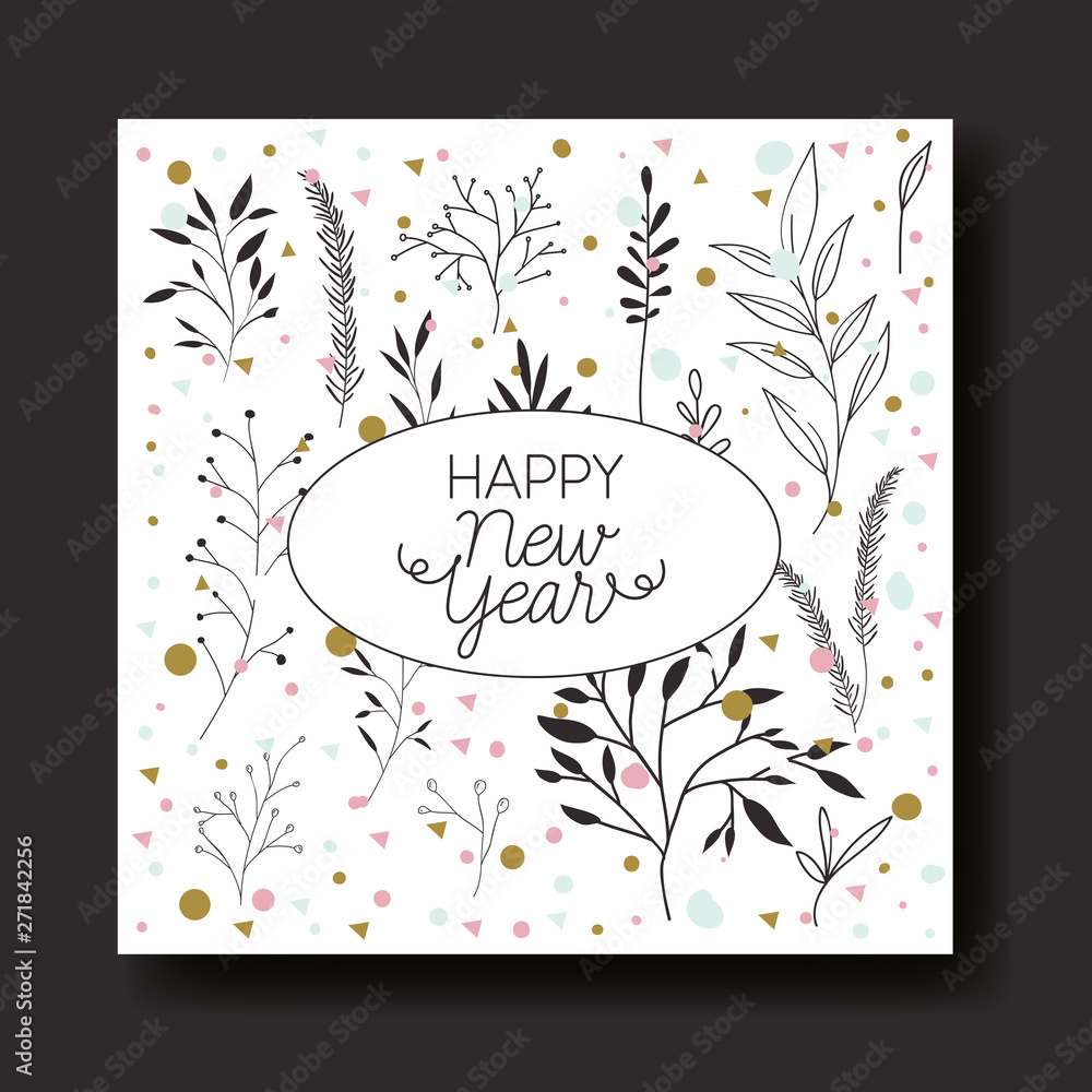 happy new year calligraphy card with leafs crown happy new year calligraphy card with leafs crown