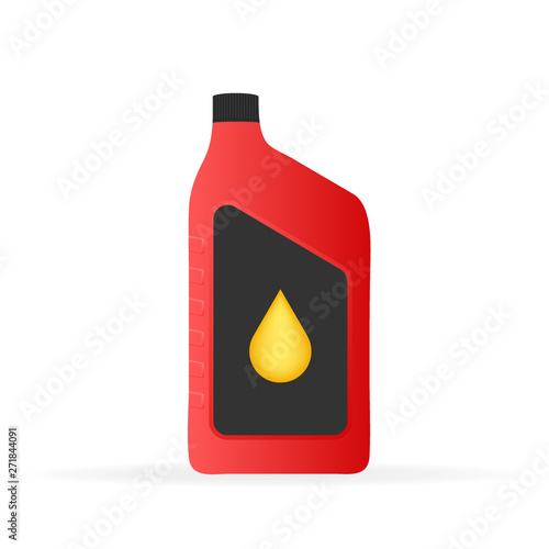 Engine oil plastic bottle package mockup on white background. Vector stock illustrtaion.
