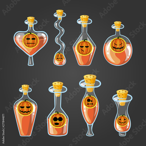 Set with different bottles of pumpkin potion