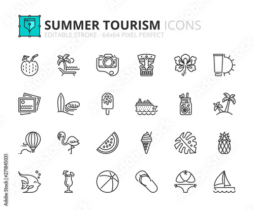 Outline icons about summer tourism