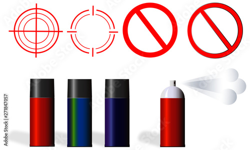 summer pest spray and target cartoon set isolated on white background