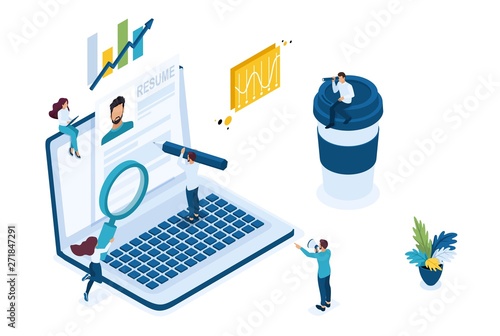 Isometric search for employees on the Internet, recruiting concept. Concept for web design