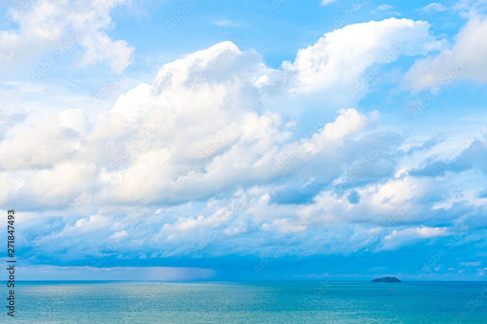 Beautiful panoramic landscape or seascape ocean with white cloud on blue sky for leisure travel in holiday