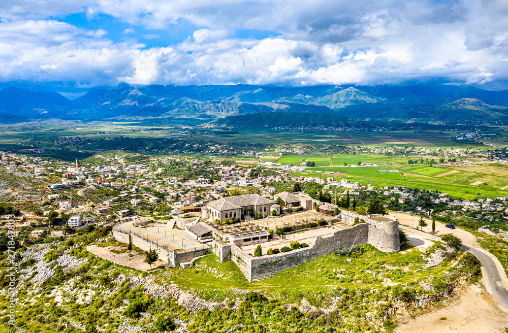 Aerial view of Lekuresi Castle in Saranda, Albania