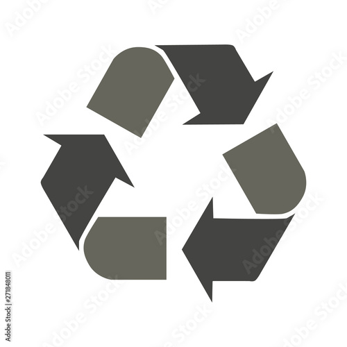 Recycle vector icon. Style is flat symbol, gray color, rounded angles, white background.