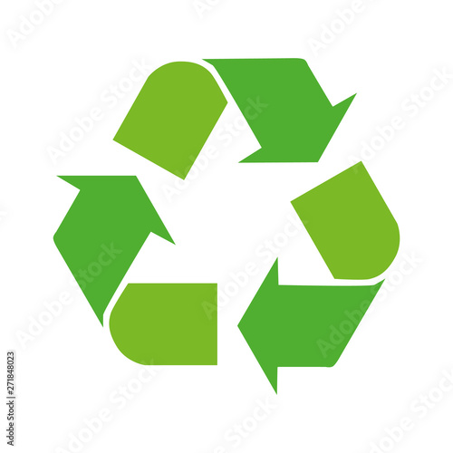 Green arrows recycle eco symbol vector illustration isolated on white background. Recycled sign. Cycle recycled icon. Recycled materials symbol.