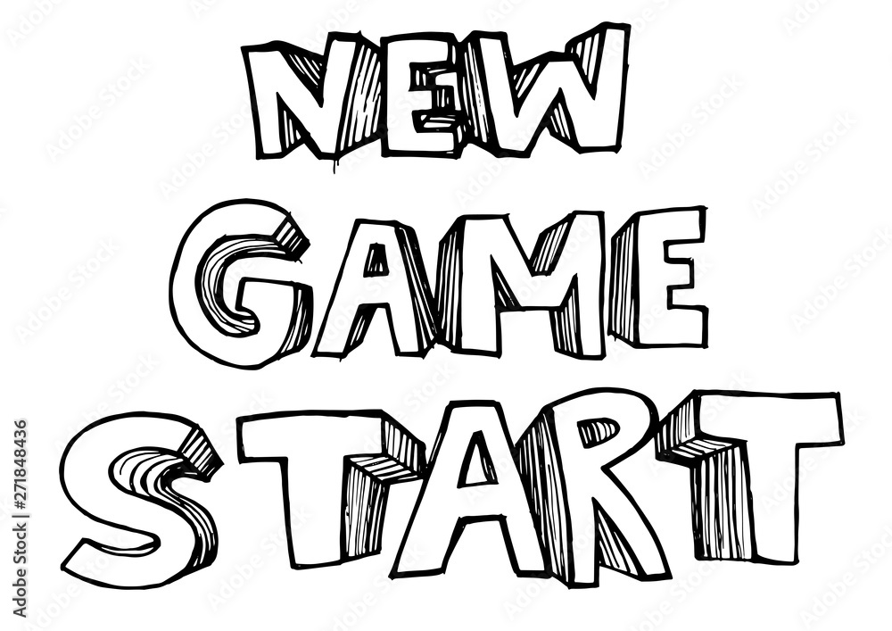 New game start drawing 3d text Stock Vector