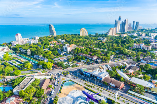 Pattaya Chonburi Thailand - 28 May 2019 : Beautiful landscape and cityscape of Pattaya city is popular destination in Thailand with white cloud and blue sky photo