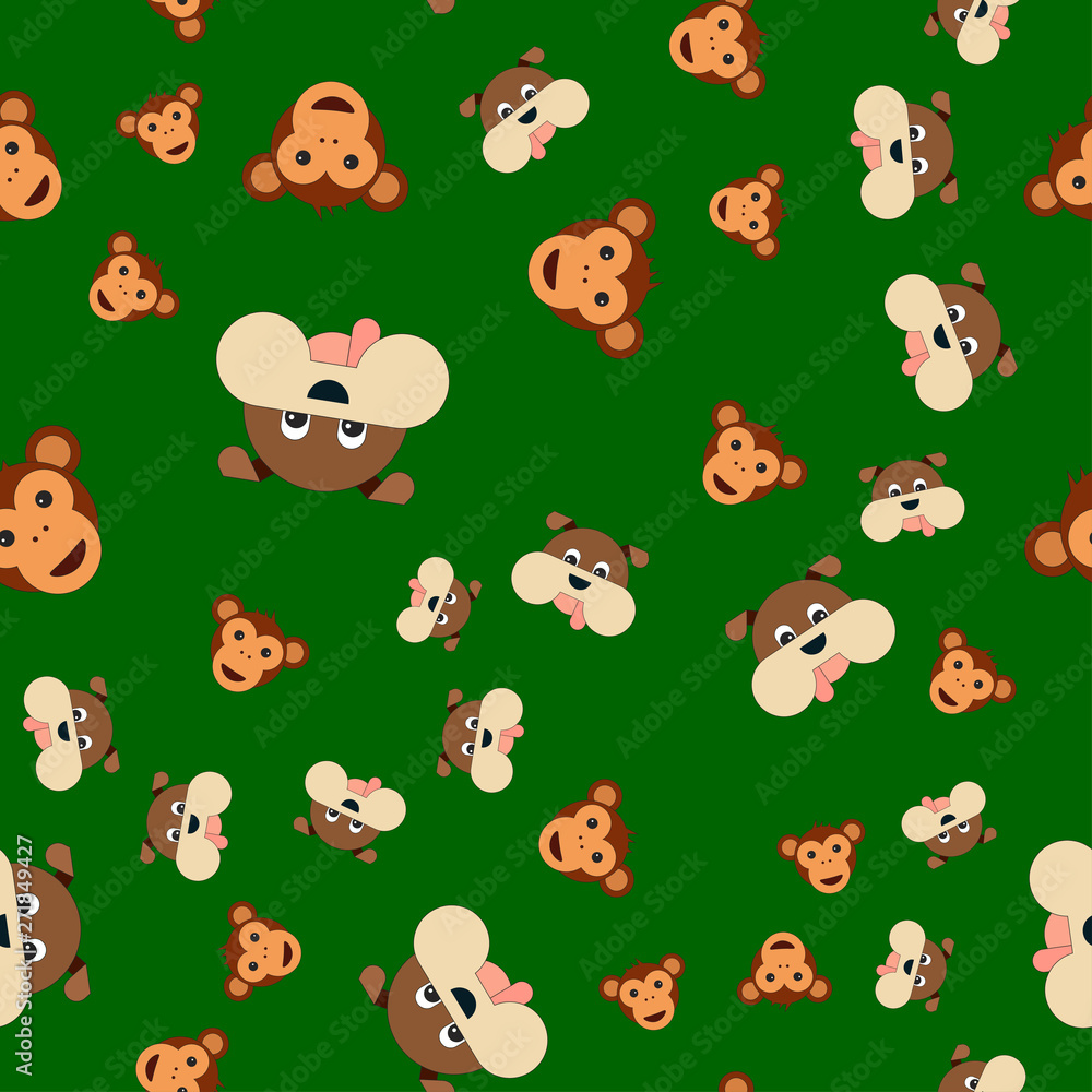 Fototapeta premium Seamless pattern of dogs and monkeys head.