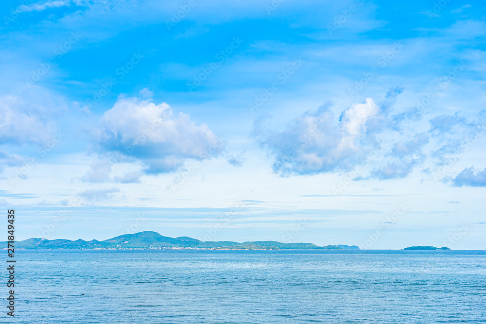 Beautiful panoramic landscape or seascape ocean with white cloud on blue sky for leisure travel in holiday