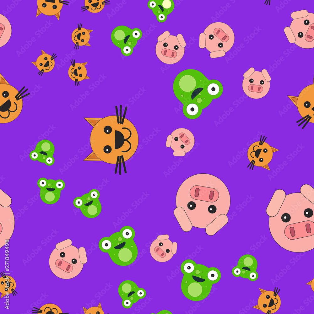 Seamless pattern of pig head cat and frog. Seamless pattern of pig head cat and frog.