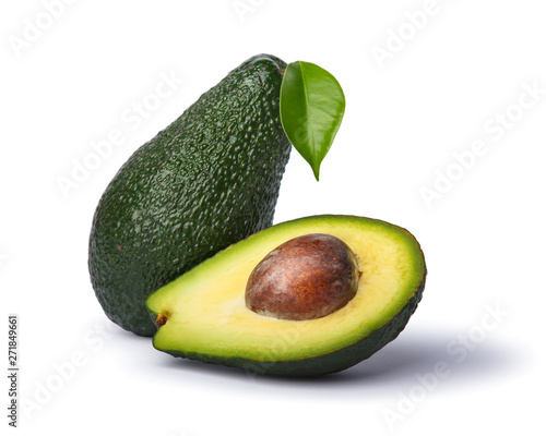 Avocado with leaf isolated on white