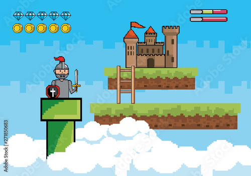 sir boy in the tube and castle with ladder and life bars