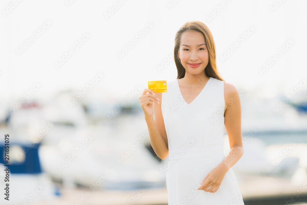 Portrait beautiful young asian woman leisure smile happy relax around yacht port Portrait beautiful young asian woman leisure smile happy relax around yacht port
