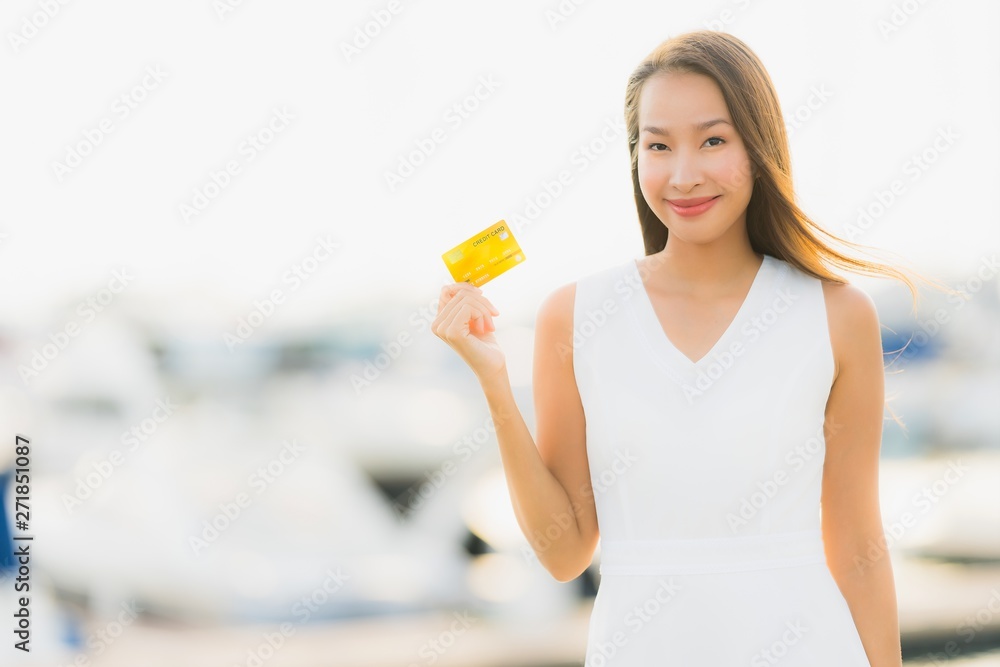 Portrait beautiful young asian woman leisure smile happy relax around yacht port Portrait beautiful young asian woman leisure smile happy relax around yacht port