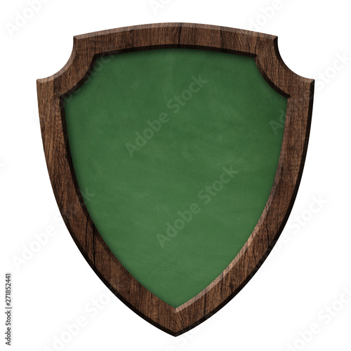 Obraz na plátně Green blackboard with defense protection shield shape with dark wooden frame