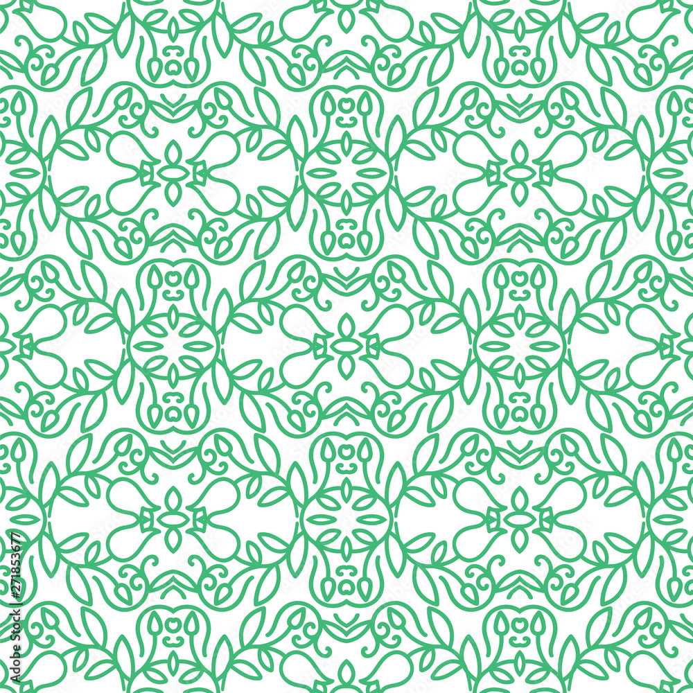 Fototapeta premium Green Floral Pattern Isolated on White Background.