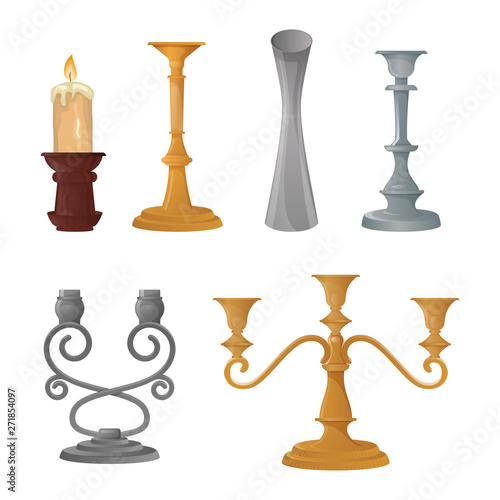 Candlestick vector candle lantern vintage candlelight lantern decoration and old candelabrum holder illustration set of antique candelabra fire light design decor isolated on white background