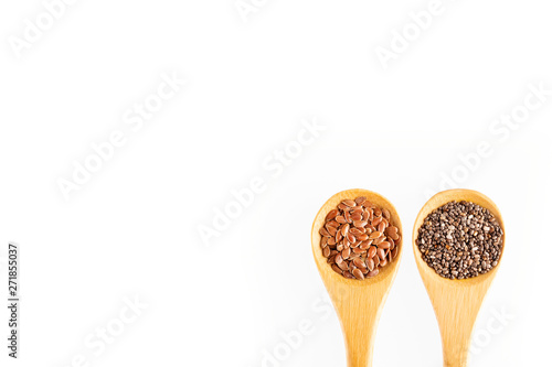 Linseed and chia - Organic seeds. Superfoods. Text space