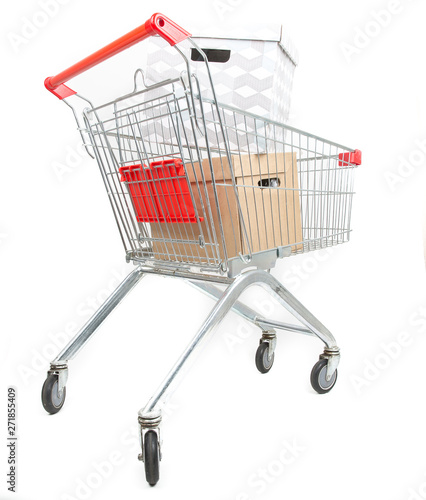 Supermarket trolley cart isolated on white