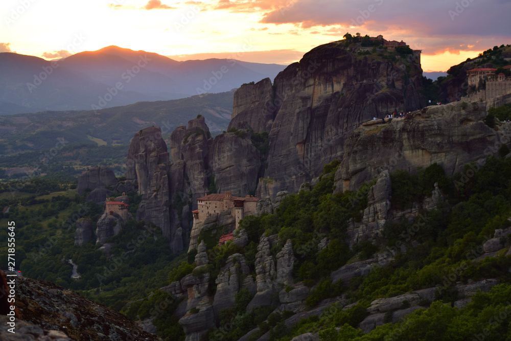 Meteora in Greece Cliffs, kalambaka sunset monastery