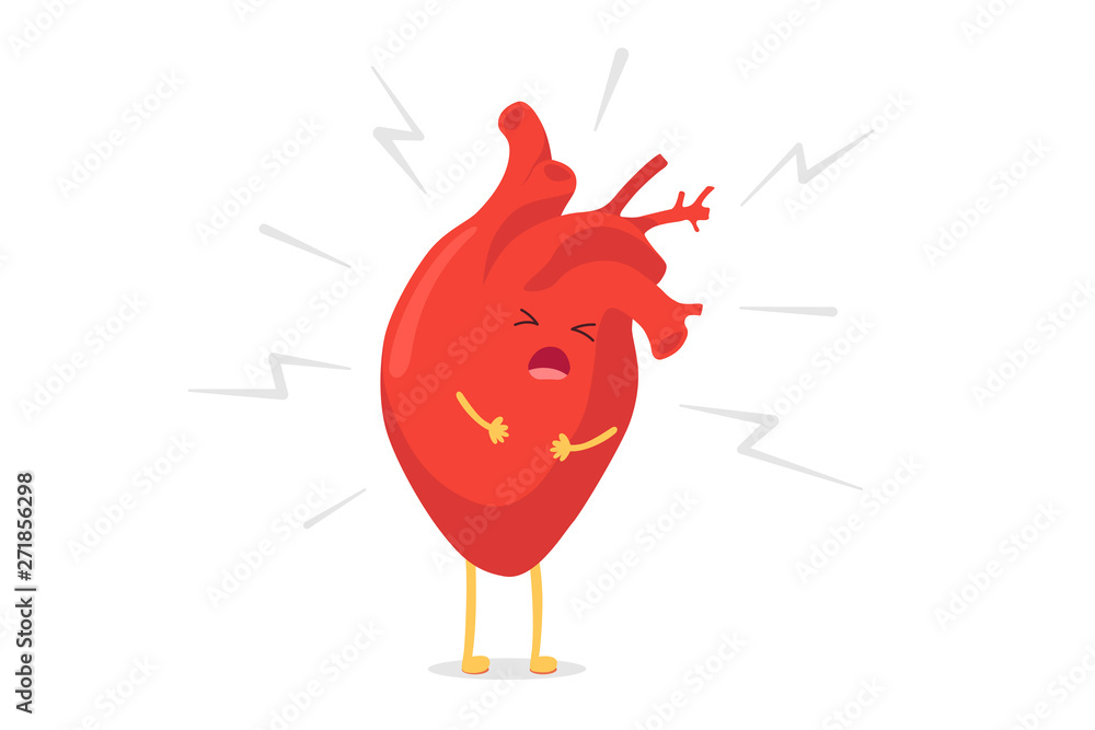 Cartoon heart character unhealthy sick emoji pain emotion. Vector ...